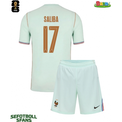 Frankrike William Saliba #17 Bortaställ Barn VM 2026 Kortärmad (+ Korta byxor)